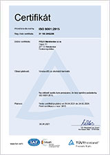 Certifikát: Vývoj a výroba dílů ze skelných laminátů