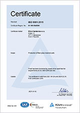 Certificate: Development and production of fiber glass material parts. 
